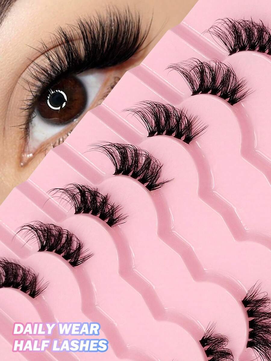 Asiteo 7 Pairs Semi-Transparent False Eyelashes, 3D Faux Mink Cat Eye Lashes, Fluffy Soft Natural Long Reusable False Eyelashes - Half Eyelashes - View 1