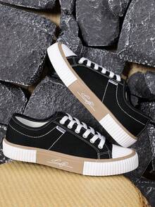 1 双女士时尚撞色复古牛津鞋，2025 年初春/夏/秋季新款系带平底舒适休闲百搭鞋，适合户外活动和搭配任何服装，女士运动鞋 - 黑色 - 查看 7