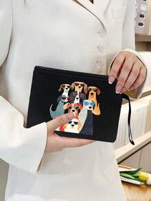 这款亚麻手提袋饰有9只戴墨镜的小狗图案，并配有一个抽绳化妆包，是理想的圣诞礼物。它设计新颖，容量大，便于携带，既可作休闲收纳袋，也可作购物袋。此外，它也是一款多功能便携教师手提袋。