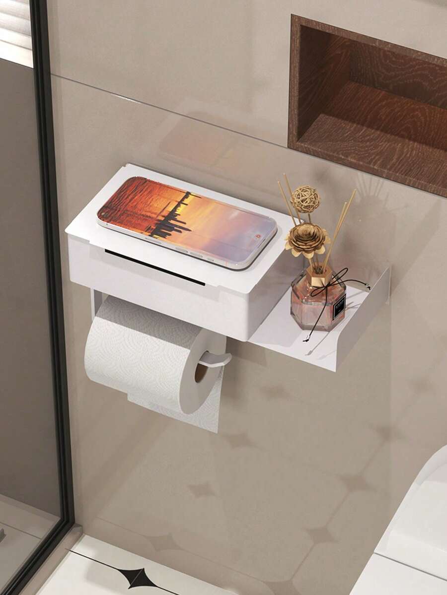 1 个白色/黑色带框卫生纸架，无需钻孔即可壁挂式纸巾卷架，家用湿巾架，手机专用卫生纸架，现代浴室配件，浴室用品，浴室工具