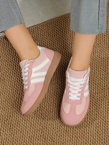 أحذية كاجوال متعددة الوظائف للنساء، أحذية رياضية كاجوال بنعل مطاطي وأصابع قدم مستديرة وأربطة، باللون الأسود والخاكي، أحذية مناسبة للاستخدام اليومي، المقاس من 36 إلى 41، أنيقة، وردي - وردي - مشاهدة 5