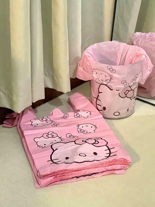 Sanrio 100pcs Sanrio Cartoon Pattern Kittykt Pink Cartoon Plastic Packaging Gift Bag, Plastic Vest Handbag, Packaging Bag, Takeaway Universal Bag, Dessert Jewelry Bag, Gift Bag, Garbage Bag Shopping Bag