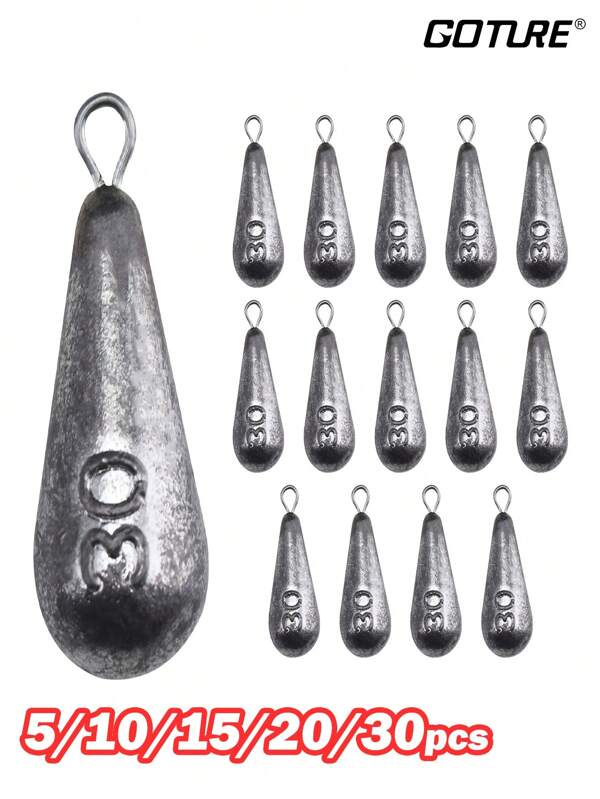 GOTURE GOTURE 5/10 20/30 قطعة من وزن الصيد للغرق - وزن السمكة الورقية/القطرات/الصواعق مع سمكة الصيد العائمة المثالية والبلوزات، وزن الساق للصيد والتثبيت على شكل حرف A
