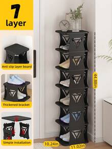 5/6/7/8 Tier Shoe Rack, Narrow Plastic Vertical Freestanding Shoe Organizer Shelf, Stackable & Stable For Entryway, Black - Black - View 10