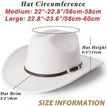 Classic Western Felt Cowboy Hat With Wide Brim For Outdoor Use - 1 Pc Style 2: White - View 4