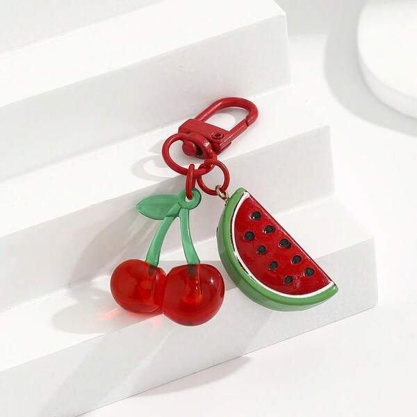 1pc Resin Key Chain Pendant, Bag Charm, Bag Accessory, Key Chain With Cherry Or Watermelon Pendant, Ideal Gift For Holidays Bag Charms Car Teacher Friend Sister Gift Ideas