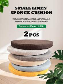 2pcs Small Round Linen Sponge Seat Cushions, Detachable And Washable Height-Increasing Seat Pads, Non-Slip Bottom, Suitable For Floor Mat, Chair Cushion, Applicable For Multiple Occasions Such As School, Home, Etc. - Blue - View 2