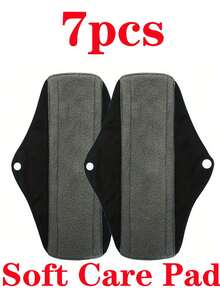 Paquete de 7 piezas de almohadillas de cuidado nocturno extra largas y extra gruesas para mujeres - Almohadillas sanitarias reutilizables a prueba de fugas, suaves y lavables de fibra de bambú con carbón activado, almohadillas menstruales de flujo abundante, almohadillas de apoyo para incontinencia leve, color negro - Multicolor - Ver 2