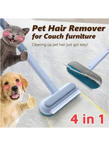 [4 en 1] Outil d'élimination des poils d'animaux de compagnie, nettoyeur de peluches pour les poils de chien et de chat, efficace en douceur sur les meubles, les tapis, les vêtements, la literie, éliminateur de poils de chat/chien avec manche extra long et brosse multifonctionnelle, réutilisable et lavable