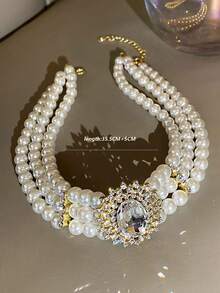 1pc Vintage Multi-Layer Baroque Style Pearl & Rhinestone Decor Exaggerated Luxurious Choker Necklace For Women