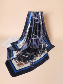 1pc Women's 90cm Satin Square Scarf, Elegant Fashion Chain Pattern Print New Bandana, Suitable For Casual And Street Outfits As Scarf, Headband, Headwrap, Accessory For Dress