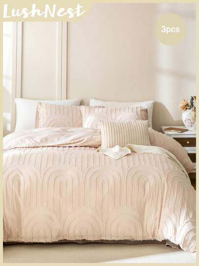 Juego de 3 piezas de funda nórdica con corte en forma de arco, estilo bohemio, de poliéster (1 funda nórdica + 2 fundas de almohada, sin relleno), suave, amigable con la piel, adecuado para el dormitorio, para todas las estaciones