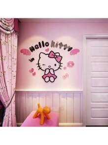 Sanrio ملصق حائط ثلاثي الأبعاد لهالو كيتي قطعة واحدة، ديكور كرتوني لغرف البنات، غرفة النوم، حضانة الأطفال، ديكور منزلي جميل، مناسب لهدايا عيد الميلاد، عيد الهالوين، التخرج