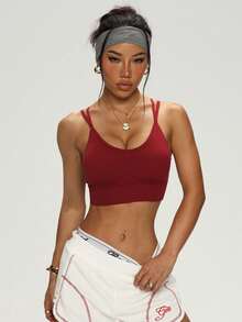 PinkTip Rückenkreuz-Formende Sportunterwäsche, Eingebauter BH, atmungsaktive Unterstützung, nahtloser Sitz, geeignet für Yoga und lässige Sportarten - Bordeaux - Übersicht 3