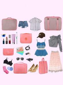 9pcs/Set Multifunctional Travel Organizer Bags, Various Practical Organizer Components, Modular Design Made Of High-Density Waterproof Nylon, Convenient For Organization, Mesh See-Through Design