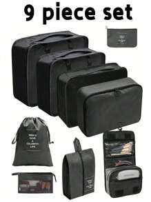 9pcs/Set Multifunctional Travel Organizer Bags, Various Practical Organizer Components, Modular Design Made Of High-Density Waterproof Nylon, Convenient For Organization, Mesh See-Through Design
