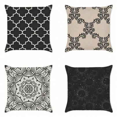 Linen Cushion Covers Lavender Pattern Cushion Covers Set Of 4 Square Decorative Cushions Sofa Cushion Covers Nordic Style Cushions Cushion Covers Bohemian Style With Black And White Geometric Stripes Decorative Cushions Sofa Cushions