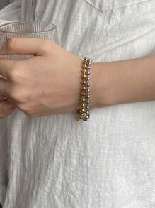 1pc Stainless Steel Metal Beaded Bracelet, Paper Clip Bracelet, Delicate Chain Bracelet, Minimalist Design, Suitable For Daily Wear, Travel And Gift, Accessory For All Seasons