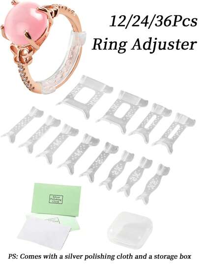 12/24/36pcs Resin Ring Adjuster Invisible Ring Size Adjustment Pad For Loose Rings, Fits All Finger Sizes Invisible Ring Sizer For Loose Rings - Multiple Finger Sizes, Comfortable & Protective Ring Adjustments - Adjust Transparent Tightener Resizing Tool Jewelry Guard For Loose Rings Ring Adjuster Fit Any Rings, Assorted Sizes Of Ring Adjuster For Women