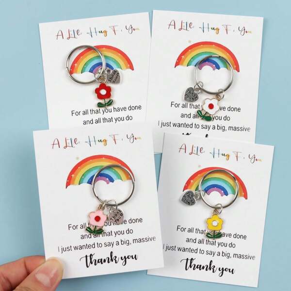 4pcs White Egg Flower Love Keychain, With The Phrase "Thank You" Card On It, The Ideal Thank You Gift For Teachers, Coaches, Mentors, Parents And Friends, Fashion Accessories, Ideal Gift, Suitable For Women Car Accessories Cute Goth Y2k