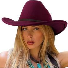 Classic Western Felt Cowboy Hat With Wide Brim For Outdoor Use - 1 包款式 2:勃根地酒紅 - 查看 1