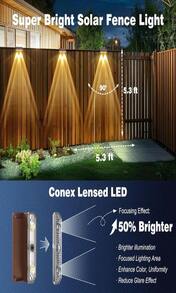 Luces solares de valla de peasur para exteriores, paquete de 8, luces de cubierta solares, luces LED impermeables para barandilla, patio exterior (blanco cálido) - Marco blanco cálido y marrón - Ver 2