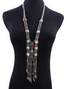 1 pieza Collar con colgante de turquesa bohemio vintage de borlas largas con diseño elegante para mujer, adecuado para regalos, fiestas, uso diario y ocasiones de boda