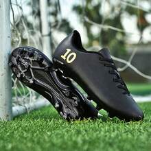 Men's Professional Soccer Cleats - Lace-Up Grass Football Shoes With Long Spikes, PU Upper & TPU Sole For, All-Season Training & Matches, Cushioned Insole For, Ideal For Advanced Players, Soccer Shoes, Sleek Sports Footwear, Durable Sportswear - 黑色 - 查看 1