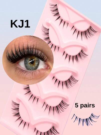5对假睫毛套装，长度7-16毫米混合，浓密款式，浓密蓬松，适合初学者，可重复使用假睫毛，非常适合派对、舞台表演