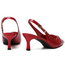 Red Kitten Heels For Women Slingback Low Heels Pointed Closed Toe Pumps With Buckle Women's Pumps Shoes - 紅色 - 查看 10