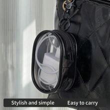 1PC Compact Clear Zippered Storage Bag With Keychain – Portable Organizer For Earphones, Chargers & Travel Accessories
