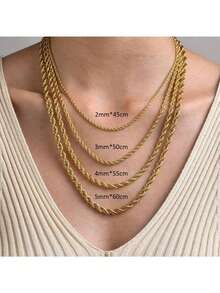 Gold Twist Necklaces Choker For Women, Dainty Gold Twist Chain Titanium Steel Necklace Women Cuban Link Paperclip Rope Chain Toggle Clasp Stainless Steel Necklace Fashion Adjustable Chunky Jewelry Gift Set For Women Amd Couple(Size 2/3/4/5MM) - Gold - View 11