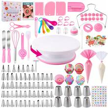 Cake Decorating Supplies Kit Tools 356pcs, Baking Accessories With Cake Turntable, Pastry Piping Bag, Piping Icing Tips For Beginners - Pink - View 2