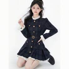 1 件韩国时尚甜美优雅时尚紧身长袖连衣裙，适合派对、表演、日常穿着、角色扮演、情人节礼物、日常和节日通用，不包括腰带万圣节 - 彩色 - 查看 3