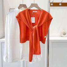 1pc Women's Solid Color Shawl Cardigan, Lightweight Spring/Autumn Shirt Collar Accessory, Suitable For Layering With Sweaters, Shirts, Scarves For Students And Office Wear