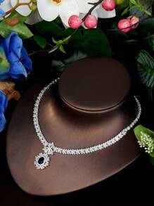 1 Set Elegant & Luxurious Jewelry Set, Cubic Zirconia Blue Gemstone Decor, Suitable For Women To Wear To Parties