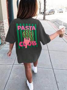 Camiseta de manga corta con cuello redondo blanca y estampada, top de verano para niñas preadolescentes y estudiantes - Gris Oscuro - Ver 7