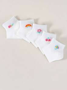 20 双女童彩虹樱桃字母网眼透气踝袜，适合日常穿着 - 彩色 - 查看 6