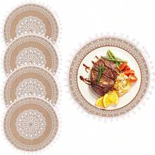 4 Stücke/6 Stücke/8 Stücke/10 Stücke 38cm (14,9 Zoll) runde weiße Baumwollkugeln im nordischen Stil, Hochzeitsthemen Tischsets, Abschluss- und Partydekoration, hitzebeständig, Schmutzabweisend, Restaurant-Feiertagsdekorationen, Heimdekoration