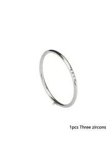 Fashionable Stainless Steel Silver Thin Band Cubic Zirconia Stackable Rings Set, Suitable For Women's Daily Wear, Gift