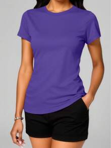 PLAYERA DAMA C/REDONDO M/CORTA AJUSTADO LISO - Morado - Ver 4