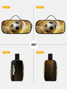 Kids Pencil Case With Soccer Ball Print, 3 - Layer Large Capacity, Cute Handle For Back To School, Multi-Slot Boys Mark Pouch With Zipper Compartments For Office School - Pencil Case - View 11