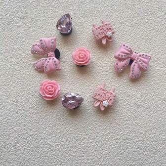 8pcs/Set Pink Jelly Shoes Butterfly & Water Drop Decorative Charms (Not Integrated Insertion Type)