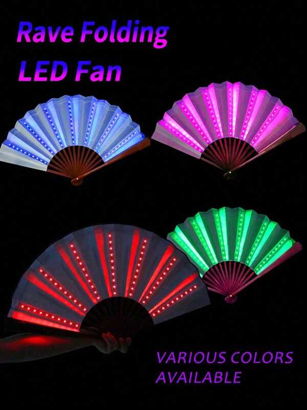 Abanicos plegables grandes con luces fluorescentes para fiestas, bodas, actuaciones, decoración del hogar y regalos (sin batería) - Día de San Valentín, flores, parejas, amor, regalos de conjunto, regalos divertidos, lazos, globos