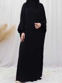 1 pieza Abaya de estilo de moda de Dubai con capucha, de color liso y arrugado de gasa, talla grande, adecuado para uso diario en primavera, verano y otoño, para mujeres