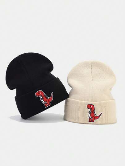 1pc Kids Hat, Boys Knitted Beanie, Girls Autumn/Winter Warm Knit Cap, Unisex Children Cold Weather Hat, Cartoon Embroidered Knitted Hat, Suitable For School, Outdoor, Casual, Travel, Party In Autumn/Winter