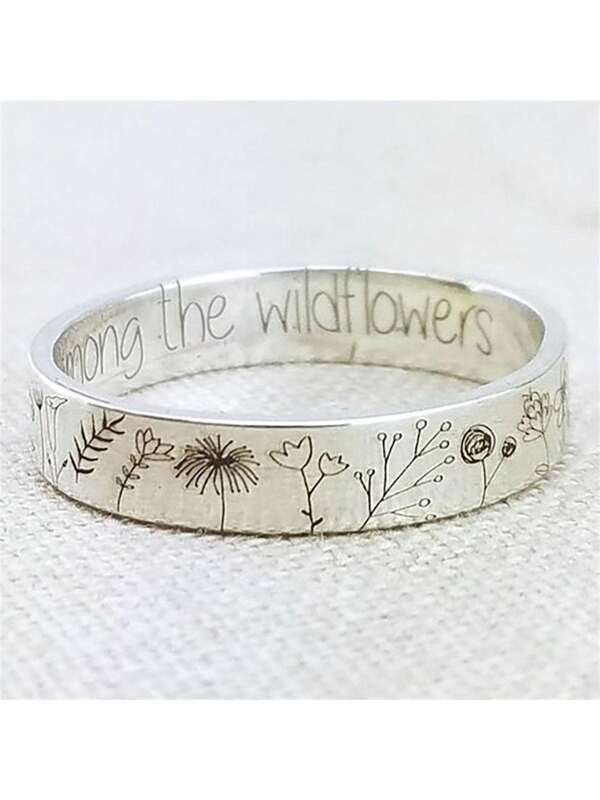 خاتم الهندباء البسيط بطباعة حرف "You بين الزهور البرية" الأوروبي والأمريكي الجديد، مجوهرات نسائية