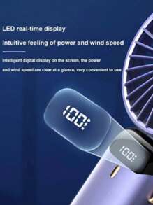 1 pezzo Ventilatore portatile ricaricabile USB a colore unito, lunga durata della batteria, alta velocità del vento, con supporto, dimensioni mini, display LCD, multifunzione, adatto come regalo, per rinfrescarsi d'estate, per uso all'aperto, sport, lavoro, viaggio, spiaggia, campeggio, casa, ufficio, studio