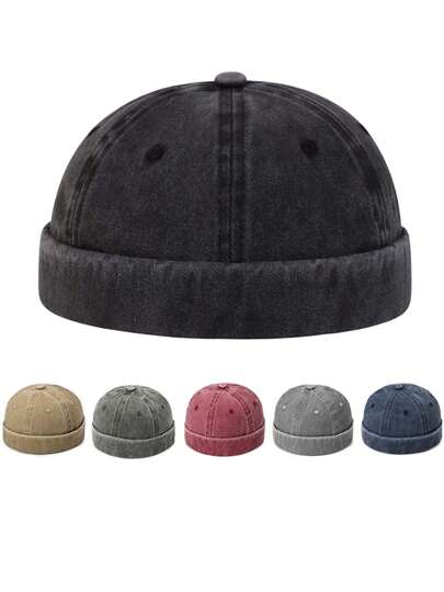 2025 New Fashionable Washed Retro Landlord Hat Street Men's Hip Hop Hat Brimless Adjustable Watermelon Hat Versatile Casual Skateboarding Hat Suitable For Daily Or Festival Parties Wearing Dome Shaped Hat