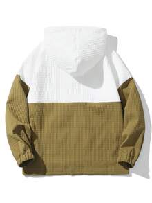 1pc Tween Boys Casual Cute Lightweight Hooded Half-Zip Jacket, Suitable For Travel And School, Perfect For Autumn/Winter Wear - Beige - View 2